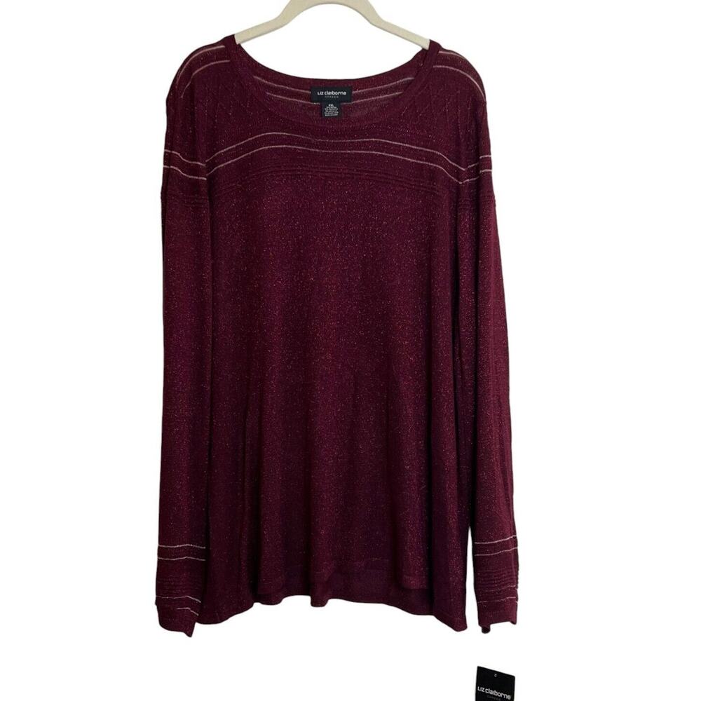 Liz Claiborne Career Womens Blouson Metallic Sweater XXL Burgundy Passion NEW